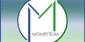 Blue and green background with Momentum logo