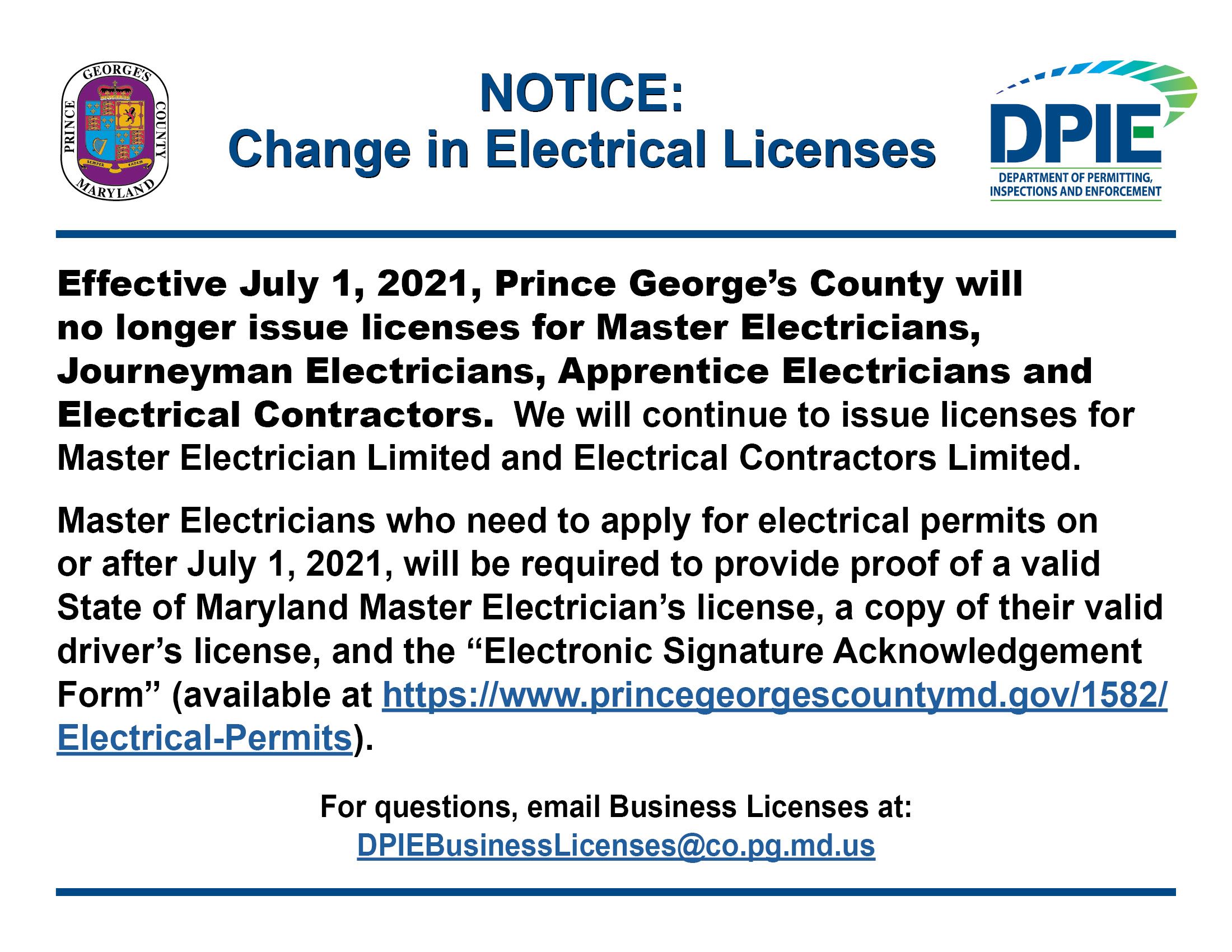 Electrical Permits Prince County, MD