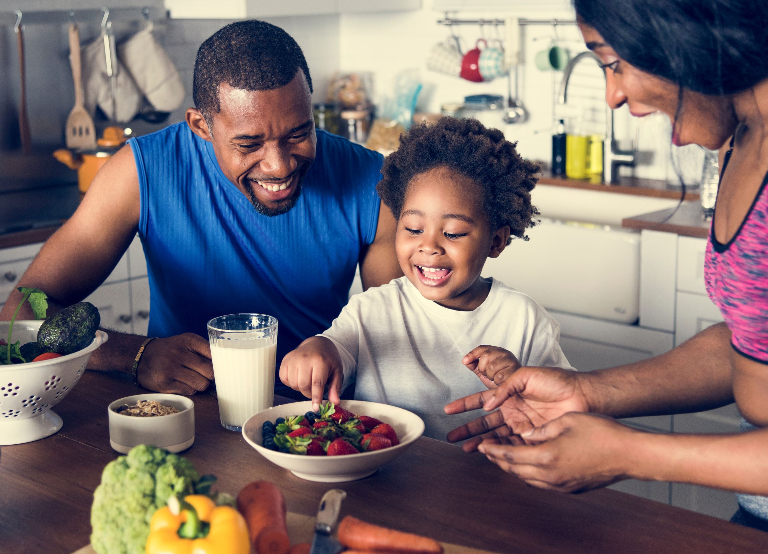 African American, Family, eating healthy, mom, dad, son, boy
