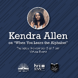 Kendra Allen graphic featuring Ms. Allen's face and event date and time