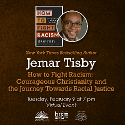 Flyer for Jemar Tisby event on Feb 9 with picture of author