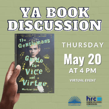 Flyer for book discussion on "The Gentleman's Guide to Vice and Virtue"