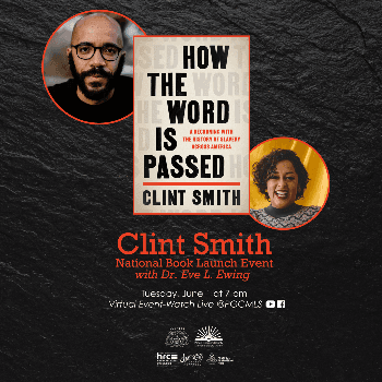 Flyer for Clint Smith's book launch on June 1st