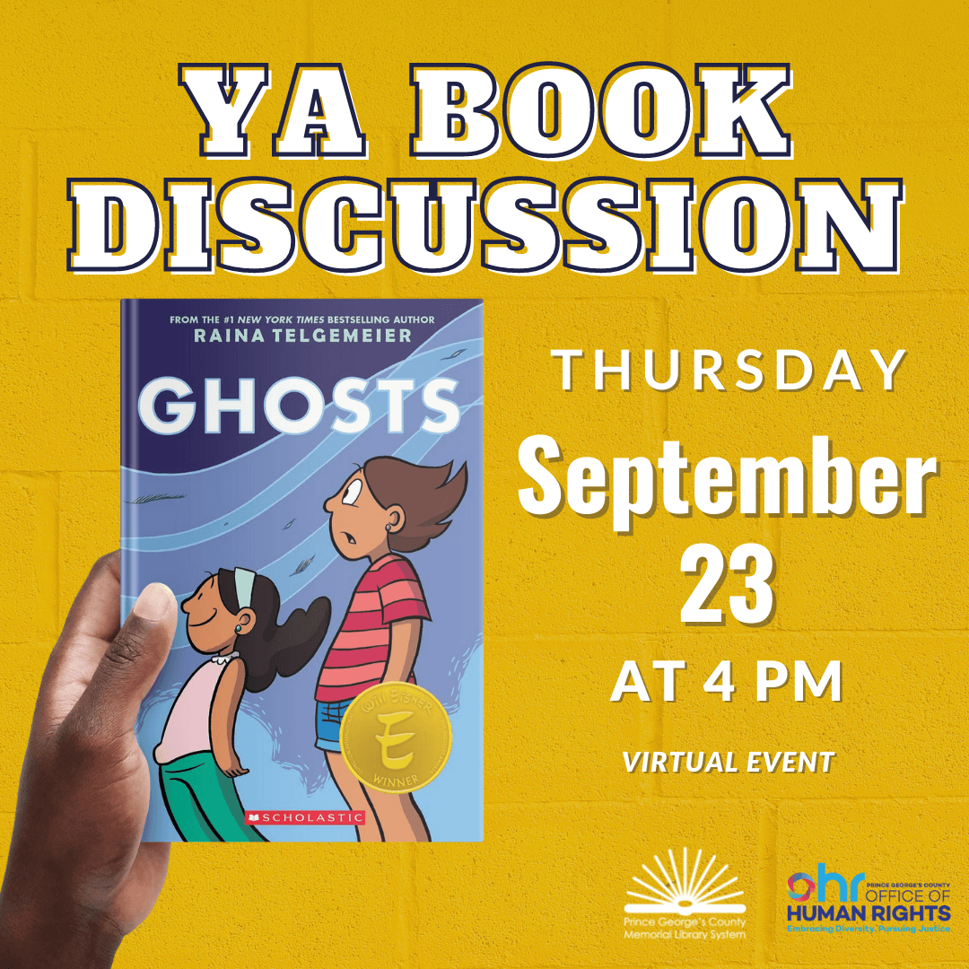 Flyer for YA book discussion on graphic novel "Ghosts"
