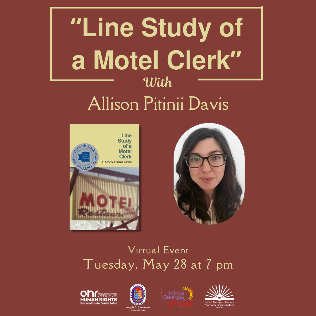 Photo of poet Allison Pitinii Davis and image of book cover for "Line Study of a Motel Clerk"