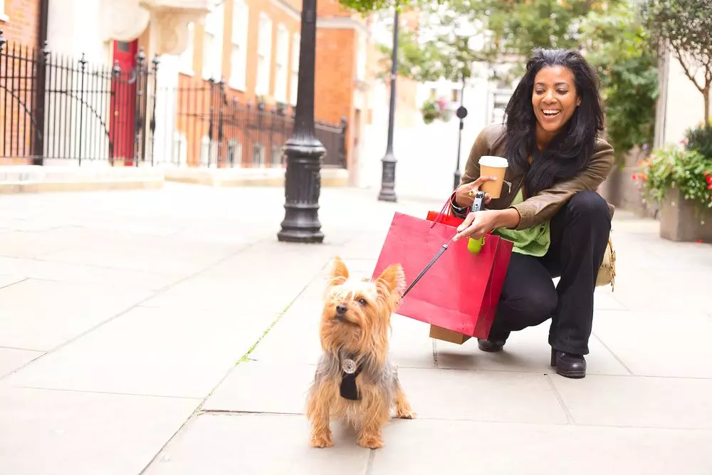 Woman walking her dog