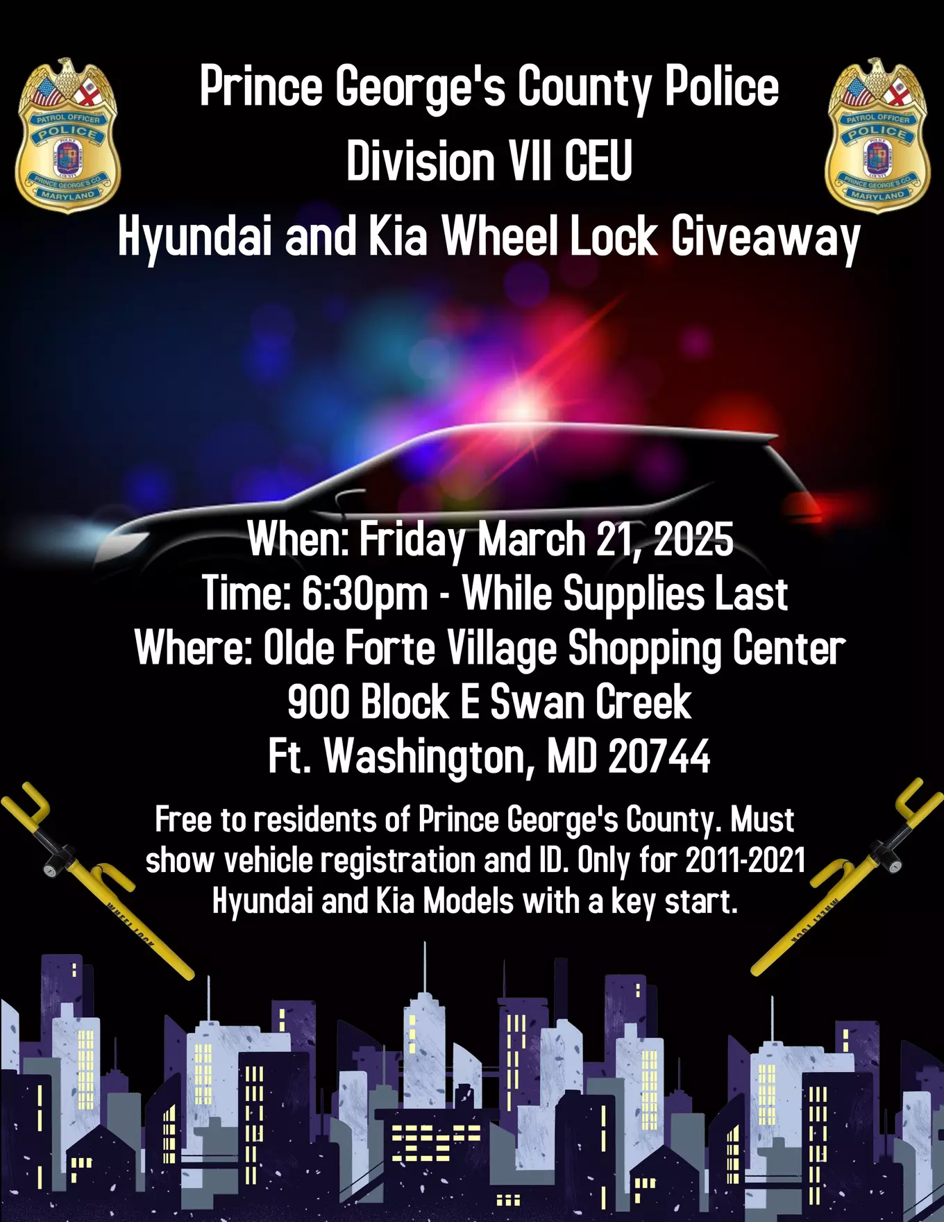 March 21 2025 Wheel Lock Giveaway in Fort Washington