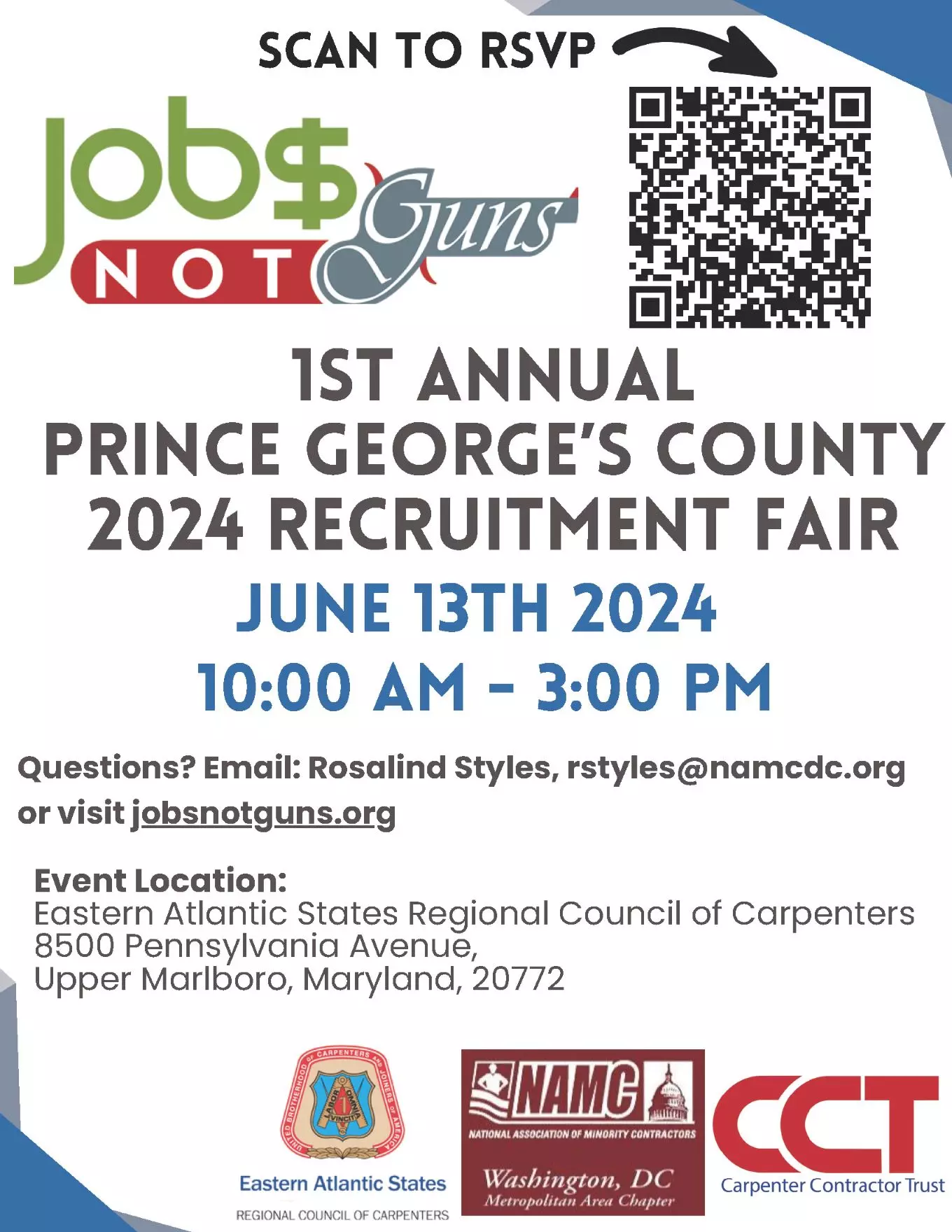 Jobs Not Guns June 13th 2024 Recruitment Fair Flyer