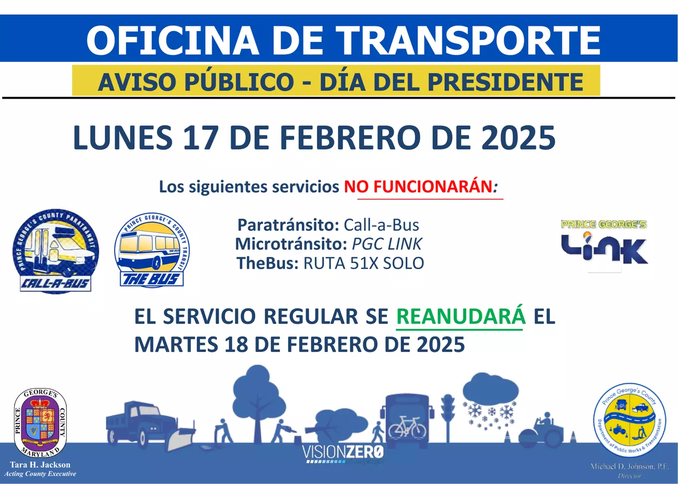 President's Day Public Notice Spanish