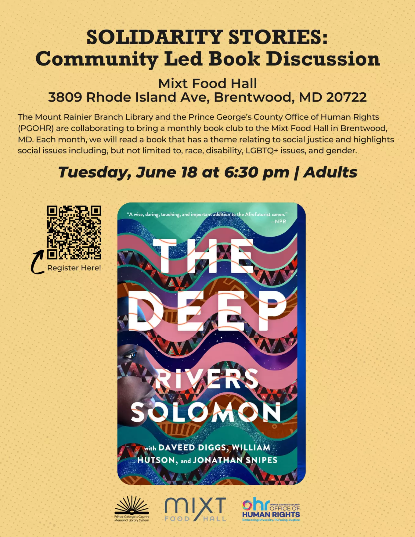 Solidary Stories: Community Led Book Discussion featuring cover of The Deep by River Solomon