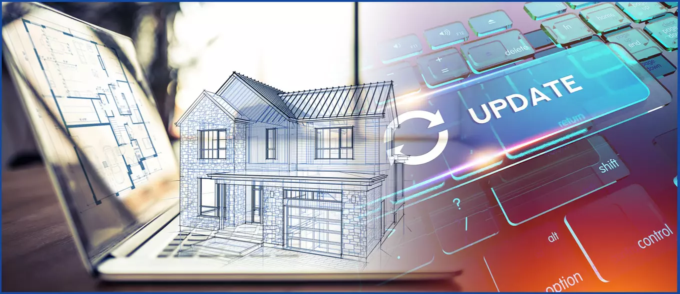 ePlan and Momentum Down for Updates, computer with house and the word UPDATE on keyboard