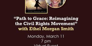 Flyer for "Path to Grace" featuring image of author and book cover, March 11 at 7 pm