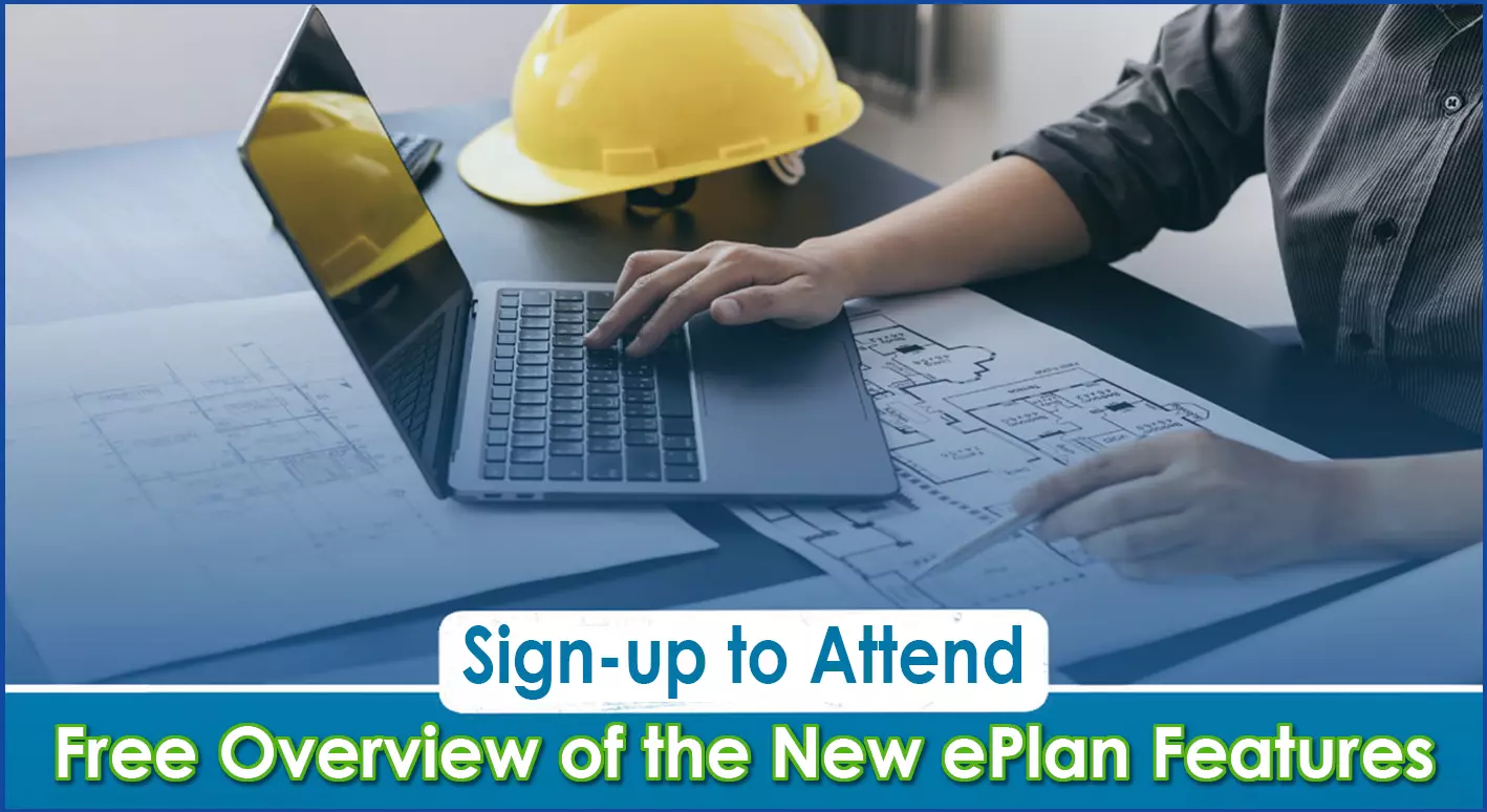 ePlan UpGrade Preview Sign-up reminder, engineer at computer with hard hat on desk